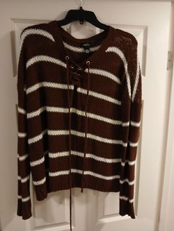 Rue 21 maroon and white striped sweater blouse