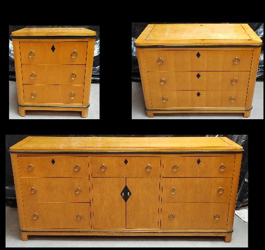Vtg National Mount Airy Biedermeier Bedroom Dresser Nightstand Chest Art Deco Mt