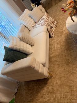 Cream Boucle Sofa with Gold Legs