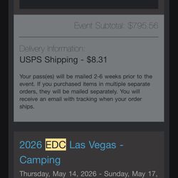 EDC Vegas rv pass w/ add on