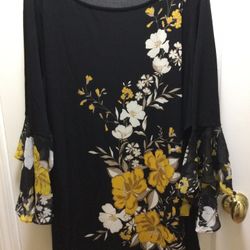 Susan Graver printed Liquid Knit Tunic w/Sheer chiffon Sleeves 