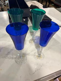 Set of 4 Colored Glass Champagne Flutes