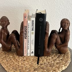 Vintage Hand Carved Wood Tribal Book Ends