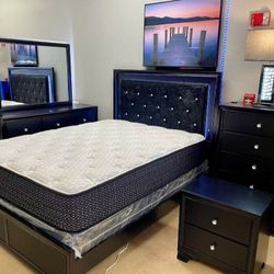 Micah Black Led Upholstered Panel Bedroom Set 