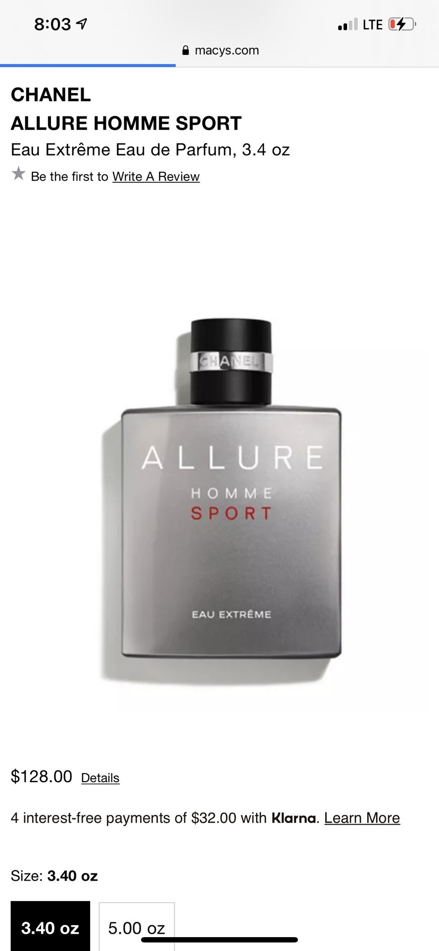 Chanel Allure Homme Sport Perfum For Men 3.4 Oz 100ml New Sealed 