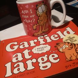 Garfield Coffee Mug Pink Hearts And Vintage Comic Cartoon Cat His First Book