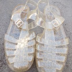 Size 8 Gold Sparkle Jelly Sandals 