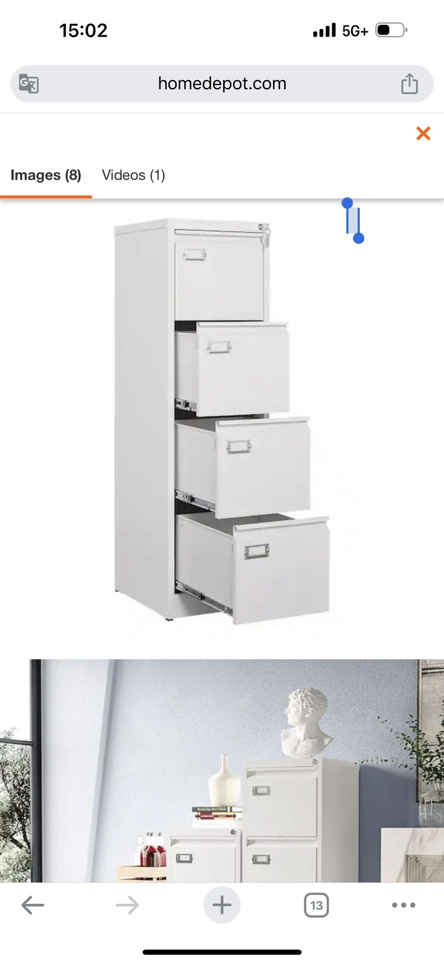 15.1 in. W x 52.36 in. H x 17.8 in. D 4 Drawer File Cabinet in White Vertical Metal Structure Legal Letter Storage