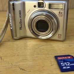 Canon PowerShot A560 7.1MP Digital Camera Silver w/ SD Tested Working PC1229 
