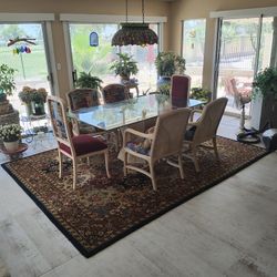 Glass Top Pedestal Dining Table w Chairs