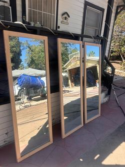 Full-Length Wall Mirrors with Wood Frame – Set of 3