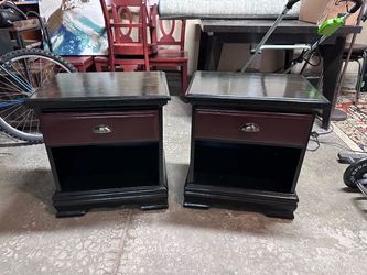 Pair of Black and Burgundy Nightstands