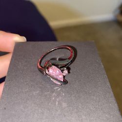 Black Silver Ring With Pink Stone
