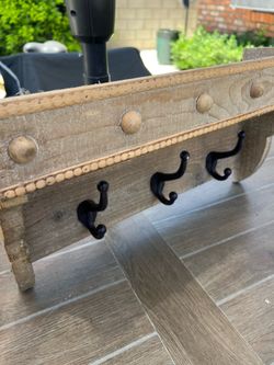 Rustic shelf with hooks 21”w X 12”tallX6” deep shelf