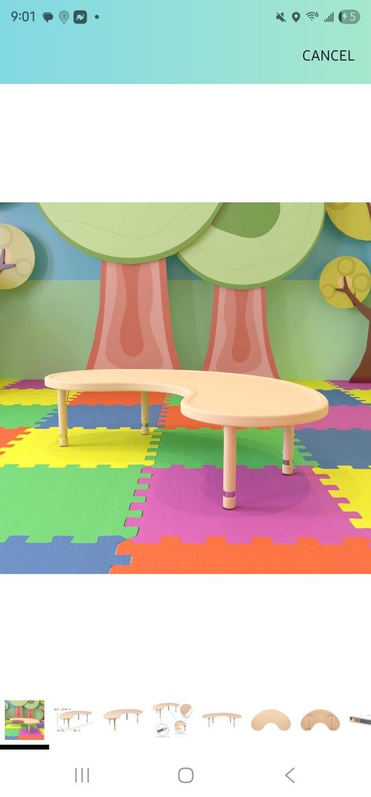 2 Pack Flash Furniture Wren 35"W x 65"L Half-Moon Natural Plastic Height Adjustable Activity Table 2 pack
