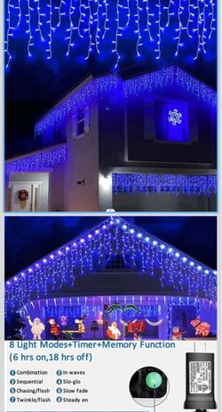 YEGUO 66ft 800 LED Blue Icicle Lights