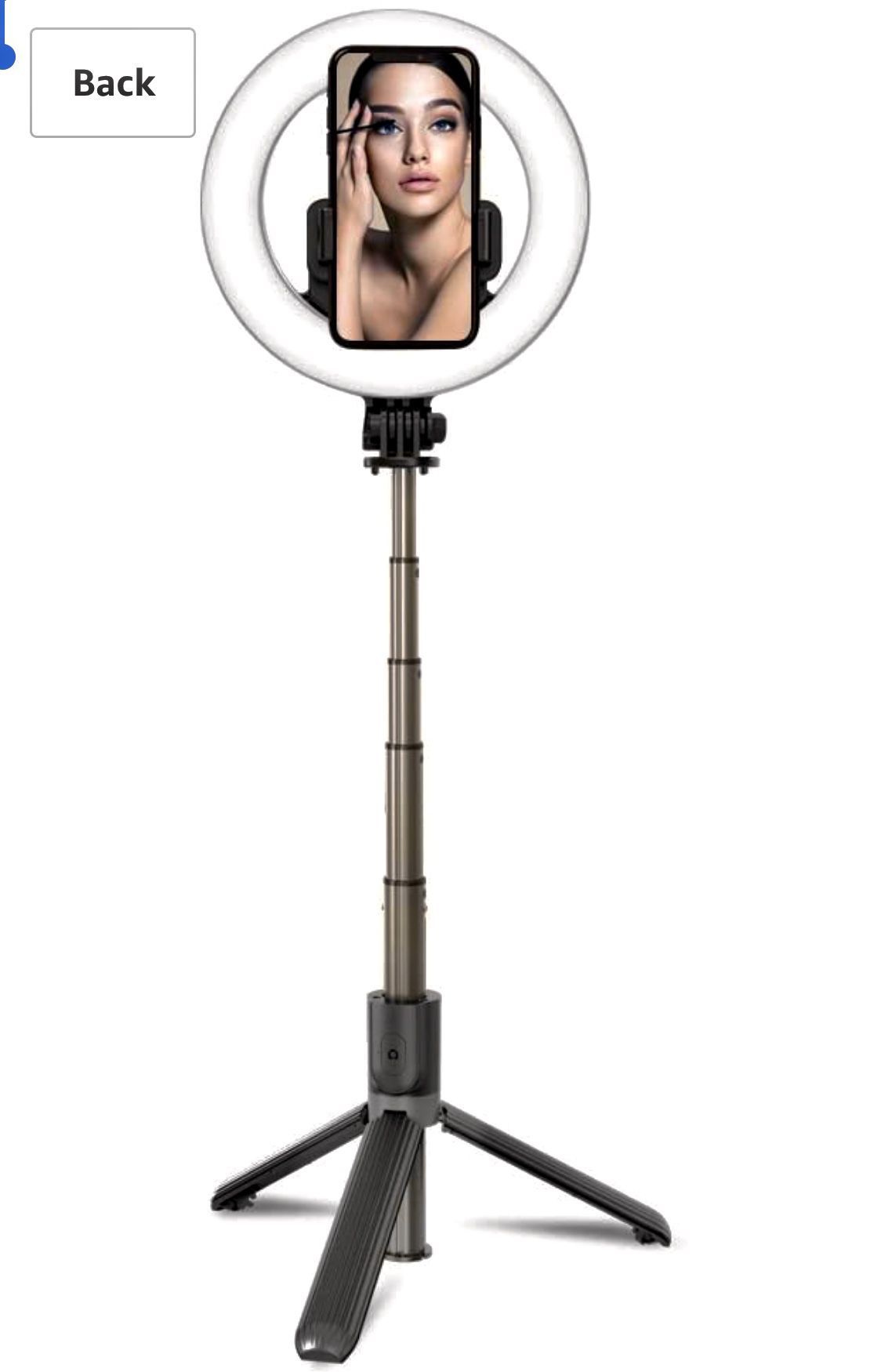 Foldable portable Selfie Ring Light with Tripod Stand and Phone Holder, Rechargeable 6.3" LED Dimmable Ring Light Selfie Stick Tripod with Bluetooth