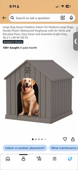 Large Dog House Outdoor Indoor for Medium Large Dogs, Sturdy Plastic Waterproof Doghouse with Air Vents and Elevated Floor, Easy Clean and Assemble (L