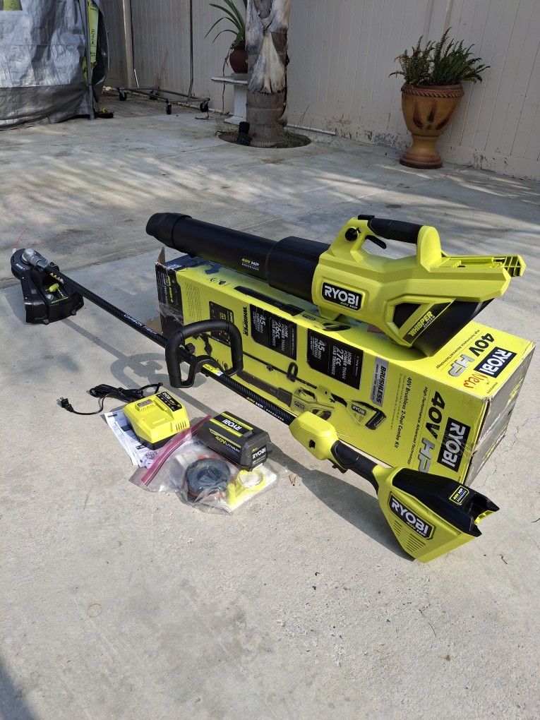 Ryobi 40V HP Brushless Leaf Blower and Carbon Fiber String Trimmer Kit 2-Tool