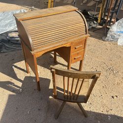 Solid Wood Antique Desk & Chair Set