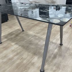 Glass Table/Desk With Flower Design (Approx 59” X 31.5)