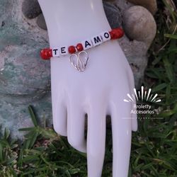Sterling Silver 925 Bracelet Red Glass Beads