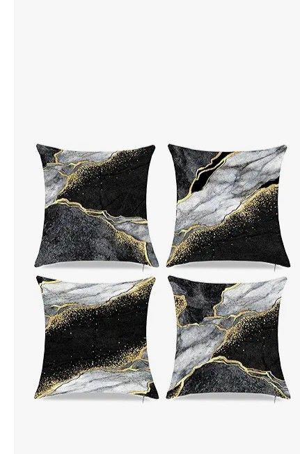Marble Table Black and Gold With 4 Pillow Covers