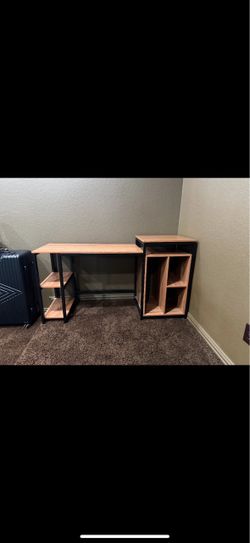 Industrial Wood and Metal Desk with Shelving