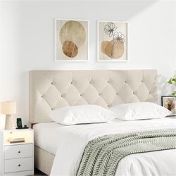 Button Tufted Beige Linen Full Size Headboard