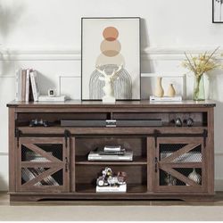 New 66" Farmhouse TV Stand for up to 75 inch TVs, Rustic Entertainment Center Media Console, (Distressed Brown) 