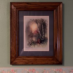 Large Vintage Forest Print in Heavy Oak Frame