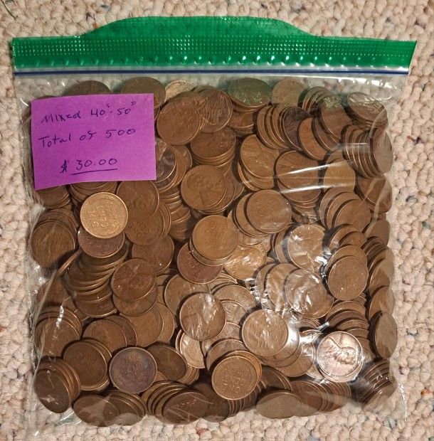 Wheat Pennys Mixed 40-50s Total of 500