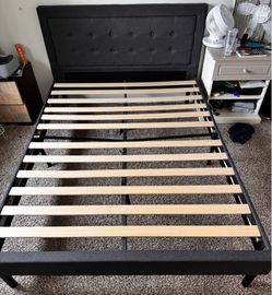 Modern Upholstered Bed Frame – Queen – Dark Gray