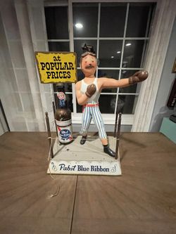 Vintage 1950s Pabst Blue Ribbon Metal Boxing Advertisement. Original Light And It Works!