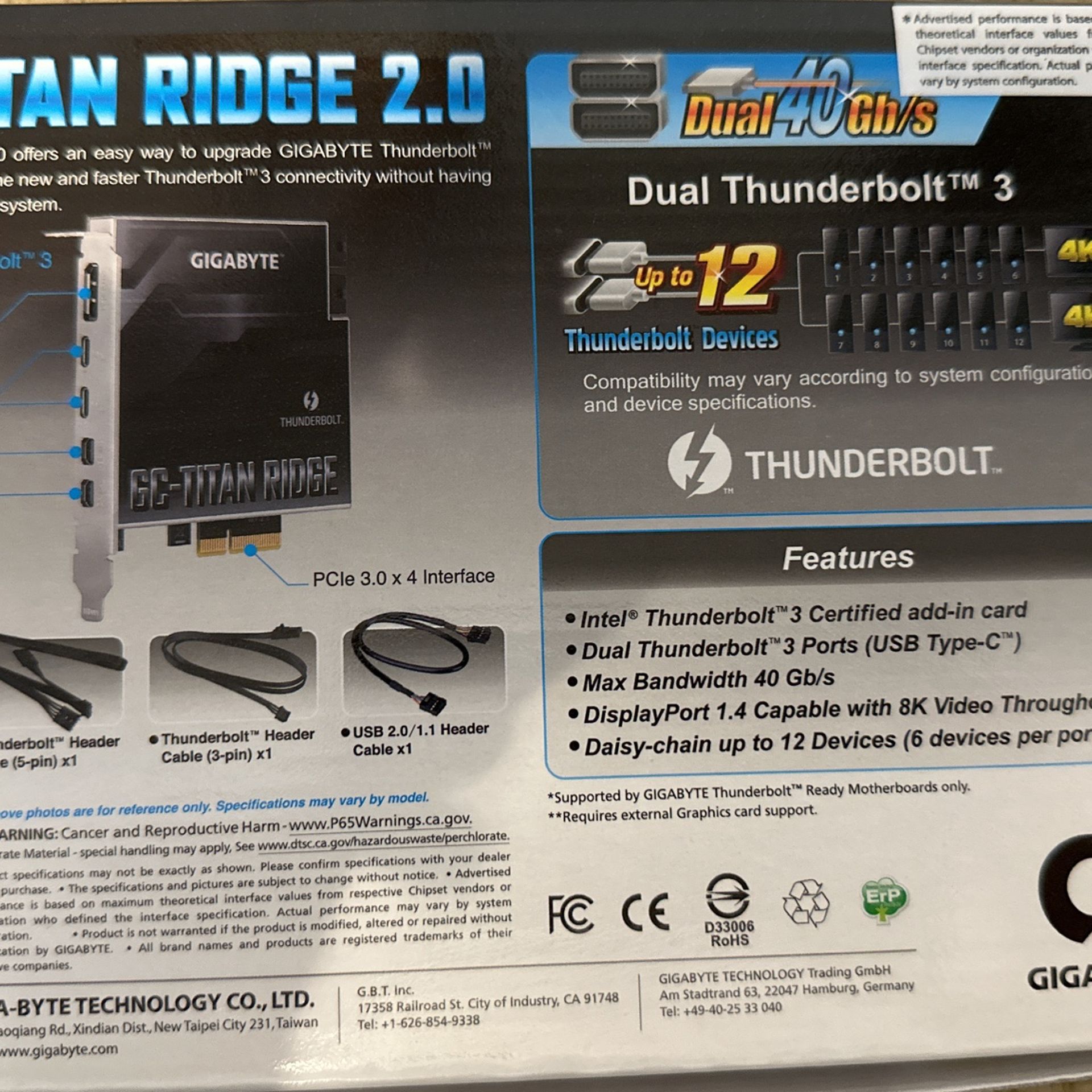 Gigabyte GC Titan ridge 2.0 Thunderbolt 3 Card for Sale in Clovis 