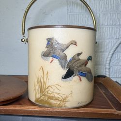 Vtg Bacova Guild Mallard Duck Fiberglass Ice Bucket w/Lid MCM, signed G. Gilmore