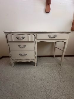 French Provincial White Vanity Desk with Drawers