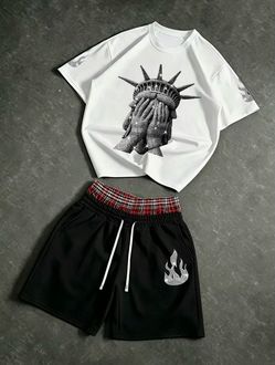 Graphic Statue of Liberty T-Shirt and Shorts Set