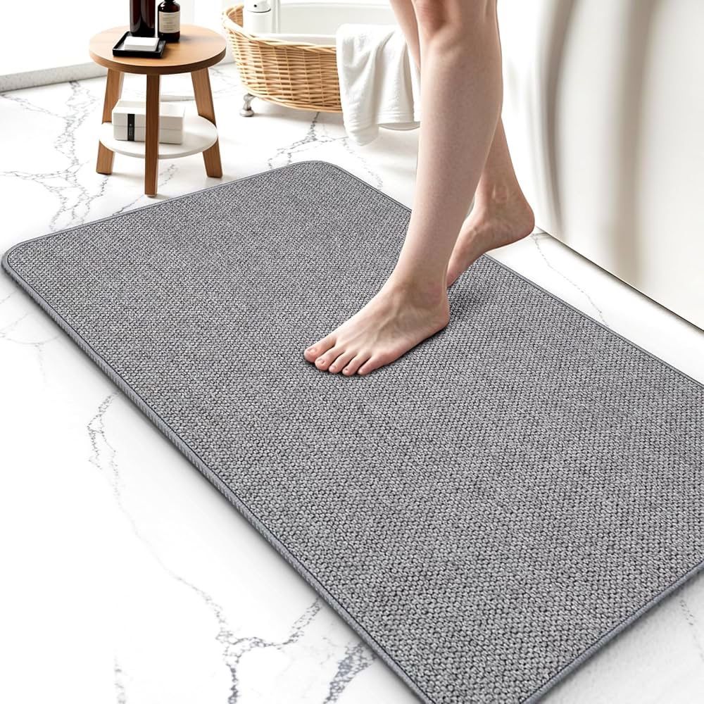 Thin Bathroom Rugs, Bath Mat Super Absorbent, Bath Rugs Rubber Backing Non-Slip, Quick Dry Machine Washable, Cozy Cloth Bathroom Mat fit Under Door/Si