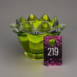 Vintage Viking Glass Flowerlite Flower Frog Green Artichoke No Clear Glass Frog