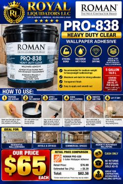 Roman PRO-838 Heavy Duty Clear Wallpaper Adhesive 5 Gallon