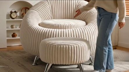 Modern Luxury Corduroy Accent Chair with Matching Ottoman