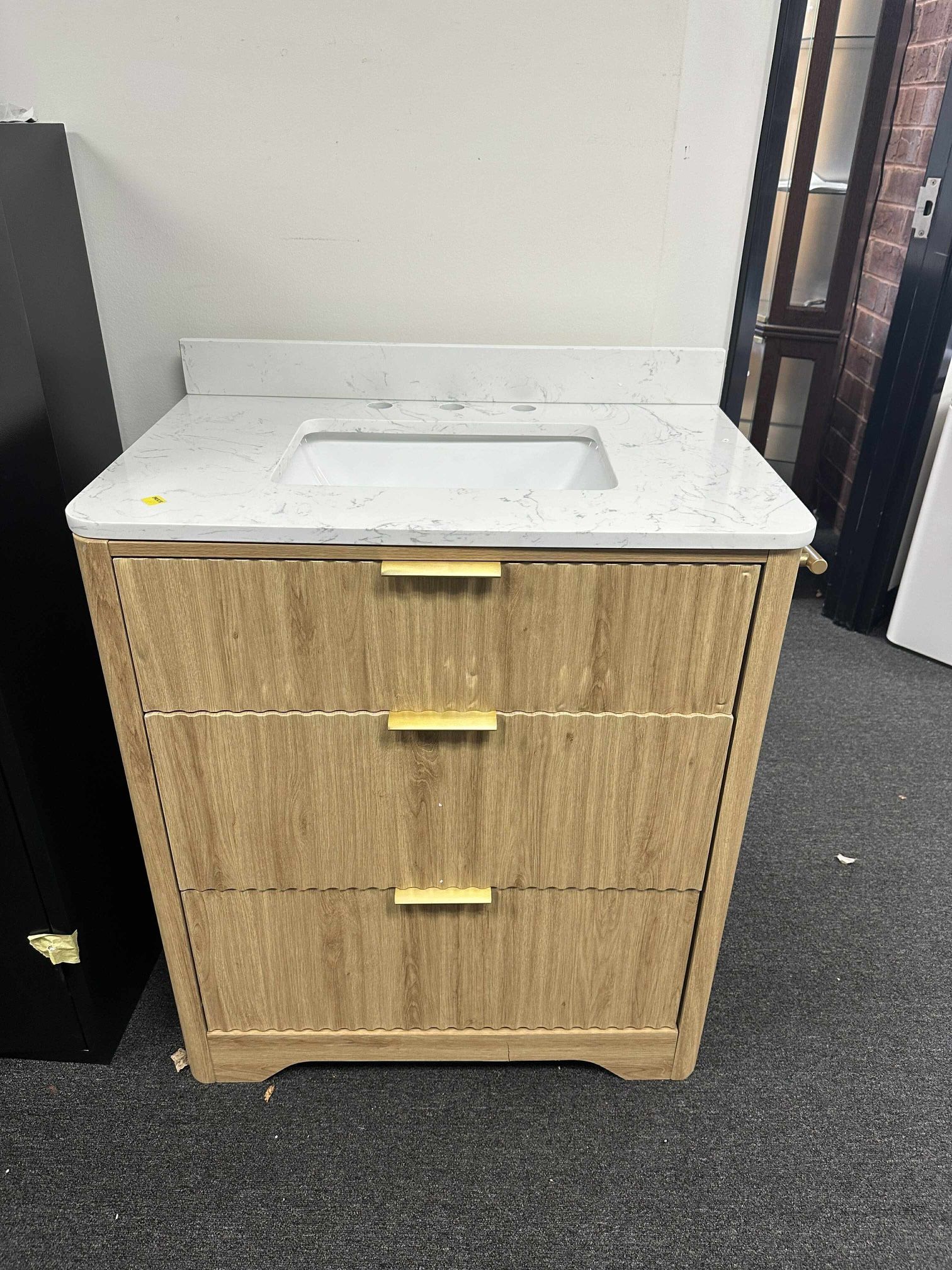 IRONCK 30" Bathroom Vanity with Ceramic Sink, Freestanding Bathroom Sink Cabinet(little crack)