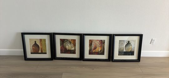 Set of 4 Framed Still Life Pottery Wall Art