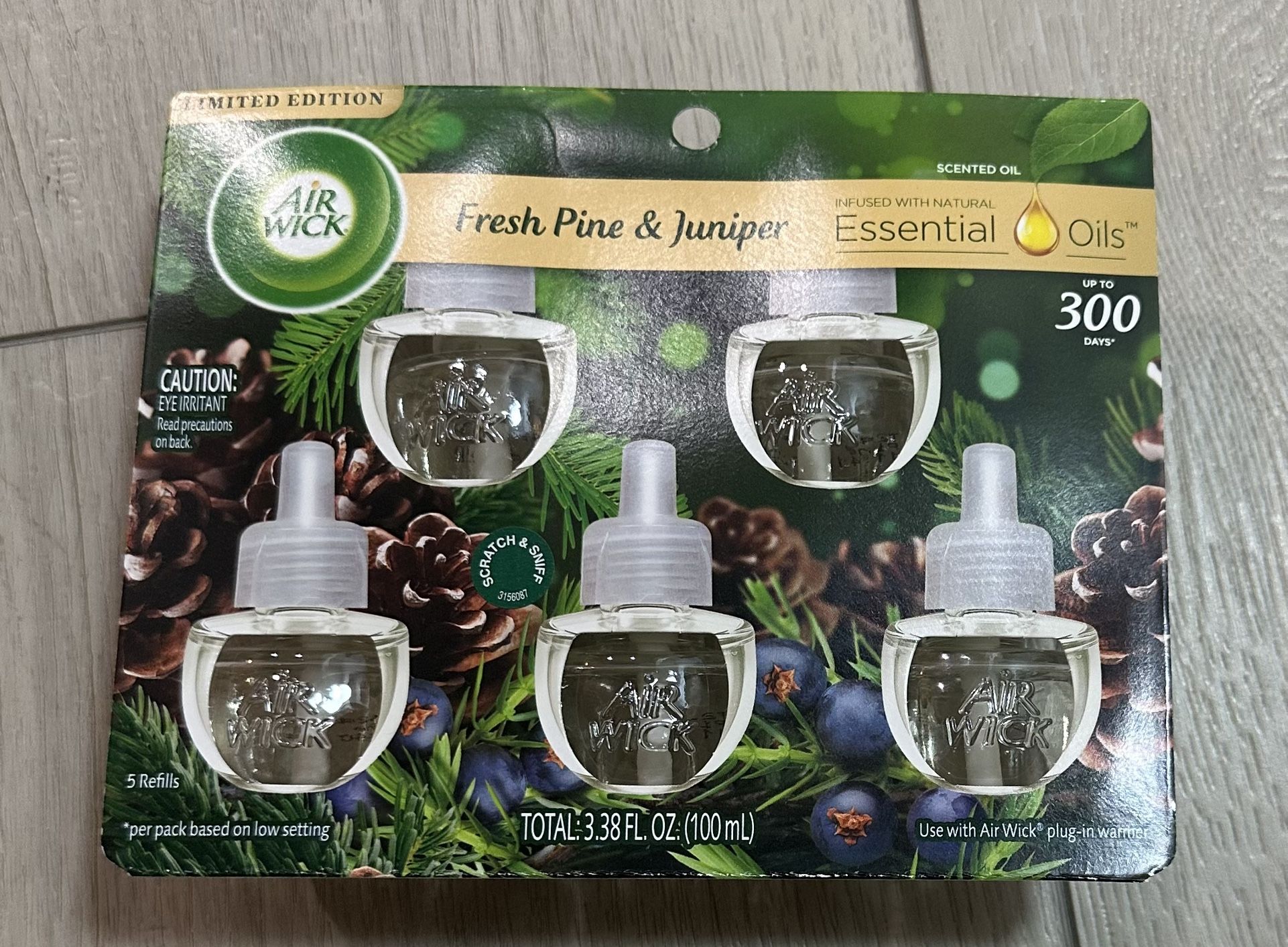 Air Wick Plug in Scented Oil Refill, 5 Ct, Fresh Pine and Juniper, Air Freshener, Essential Oils, Fall Scent, Fall Decor