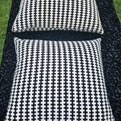 $35.00 - (2) Modern IKEA Brand Accent Pillows With Duck Feathers Filling!  Gorgeous Geometric Design/Black & Off-White Colors! 
