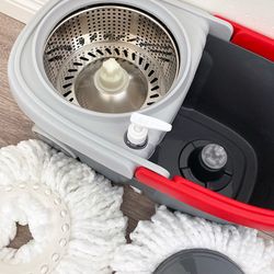 (New) $25 Spin Mop System with Wheels & Handle, Include 2pcs Replacement microfiber mops