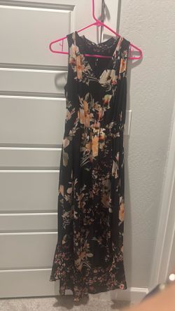 Black Floral Maxi Dress with Lace Trim