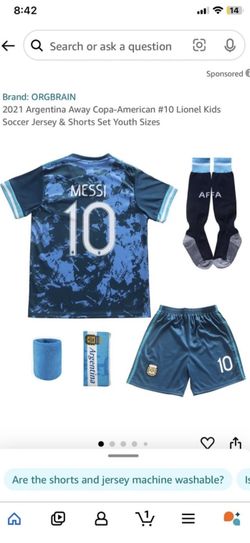 2021 Argentina Away Copa-American #10 Lionel Kids Soccer Jersey & Shorts Set Youth Sizes/messi