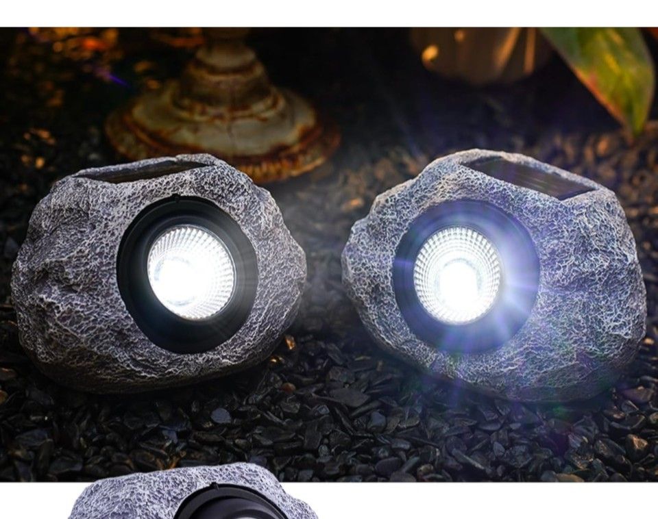Solar Outdoor Rock Lights 2Pack: Garden Solar Spotlight Stone LED Waterproof Landscape Decor for Pathway Walkway Lawn Patio Porch Yard Outside Decorat